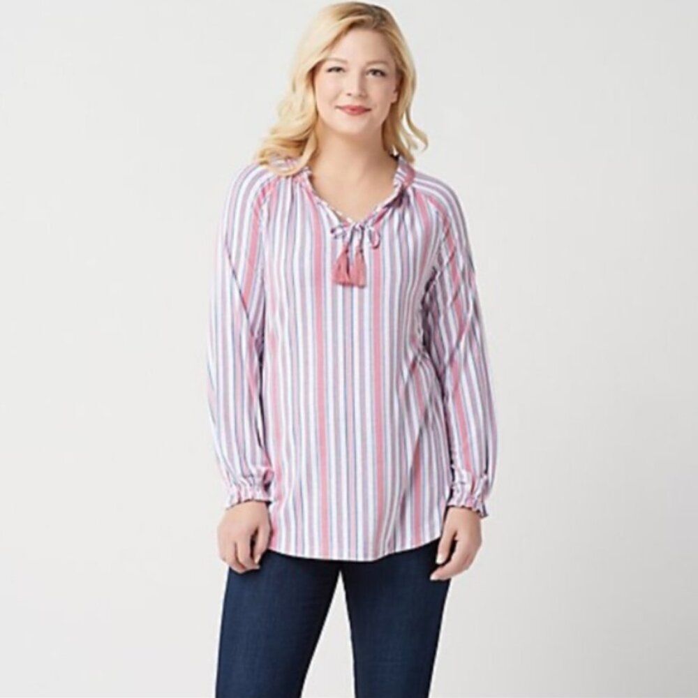 NWOT Isaac Mizrahi Stripes Split-Neck Knit Tunic | Size S
